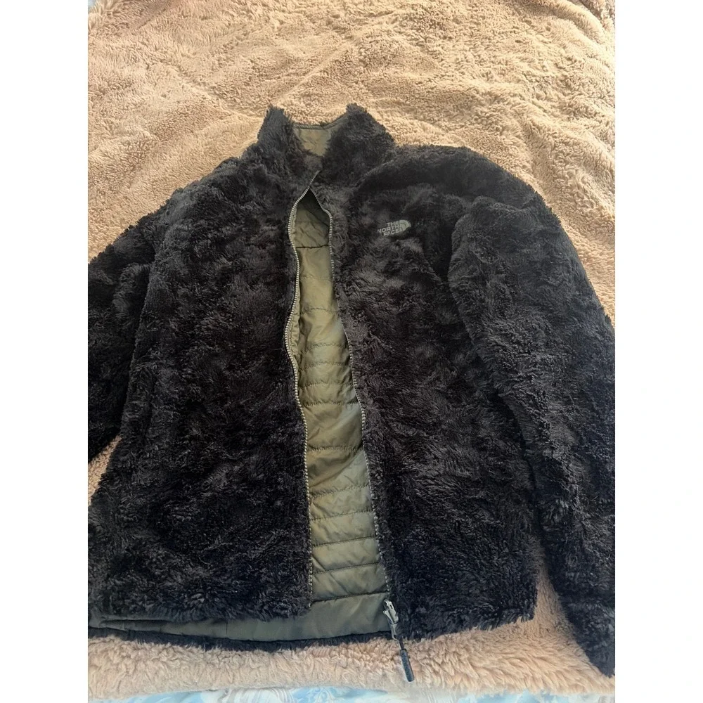 The North Face Mossbud Reversible Jacket Olive Green Fleece Womens Small